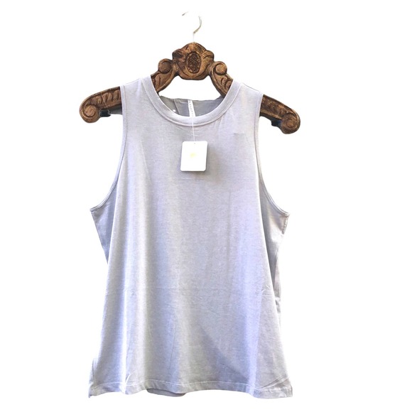 Fabletics Blake Open Back Tank Soft Grey Heather Crew Neck Sustainable NWT - Picture 1 of 7
